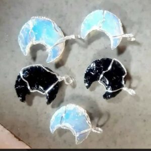 Pendent Moon Shape Oppalite Stone Black Obsidian